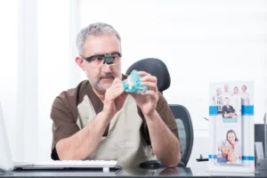Doctor Ivan Lindo trabajando con una dentadura